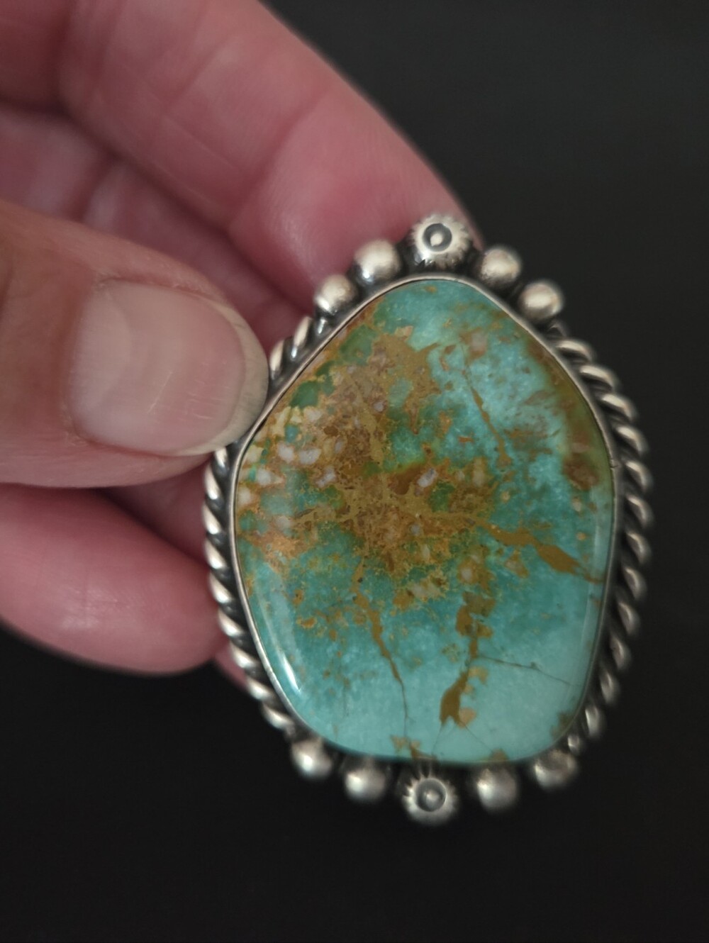 Large Blue-Green Royston Turquoise Statement Ring with Bronze Matrix - Picture 2 of 9